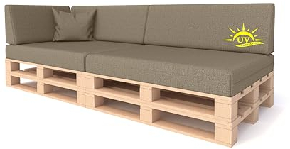 Pillows24- Palettenkissen 6-teiliges Set | Palettenauflage für Palettensofa | Rückenkissen & Sitzkissen für Europaletten | Palettenmöbel für Indoor & Outdoor mit UV-beständig | Made in EU | Cappuccino