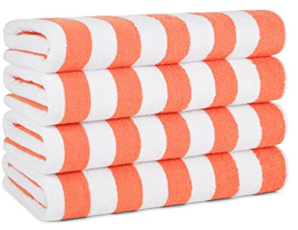 Arkwright California Cabana gestreiftes Oversized Strandtuch 4er Pack Ringgesponnene Baumwolle Doppelgarnstärke - Perfektes Pool-Handtuch, Strandtuch, Badetuch (Extra groß, 76,2 x 177,8 cm) (Coral)