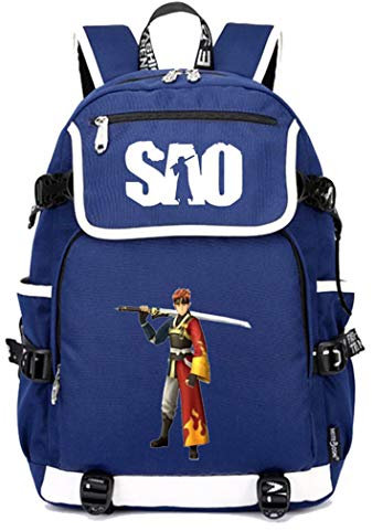 WANHONGYUE Sword Art Online SAO Anime Cosplay Schoolbag Rucksack 15.6 Laptop Backpack with USB Charging Port Blue / 7