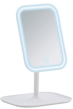 WENKO LED-Standspiegel Bertiolo, dimmbarer Kosmetikspiegel mit LED-Beleuchtung, Schminkspiegel schwenkbar, ideales Schminken & Rasieren, Touchfunktion, batteriebetrieben, 21 x 30 x 16,5 cm