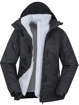 Mountain Warehouse Bracken Melange 3-in-1 Jacke für Damen - Wasserdichte Outdoorjacke, Thermo-Funktionsjacke, atmungsaktiv, abnehmbare Kapuze - Frühling, Sommer Schwarz (01) Damengröße EU 46