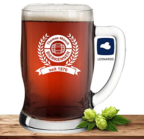 Deitert Bierseidel mit Name oder Wunschtext, Leonardo Bierkrug 0,5l inkl. Gravur, individuelles Geschenk, personalisiertes Bierglas, Motiv Biertrinker