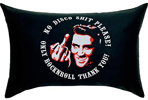 EXPRESS-STICKEREI Elvis Rock'n Roll Kissen lustiger Kissenbezug gefüllt | Elvis the King Dekokissen mit Füllung Wohnzimmer Sofakissen groß Polsterüberzug | Rocker Geschenk | 40x60cm | schwarz