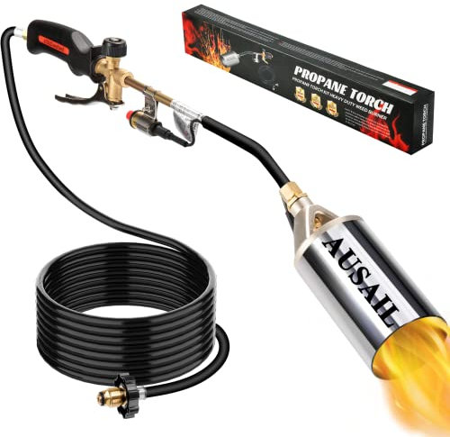 Propane Torch Weed Burner,Blow Torch,Heavy Duty,High Output 1,800,000 BTU,Flamethrower with Turbo Trigger Push Button Igniter and 10 FT Hose for Roof Asphalt,Ice Snow,Road Marking,Charcoal
