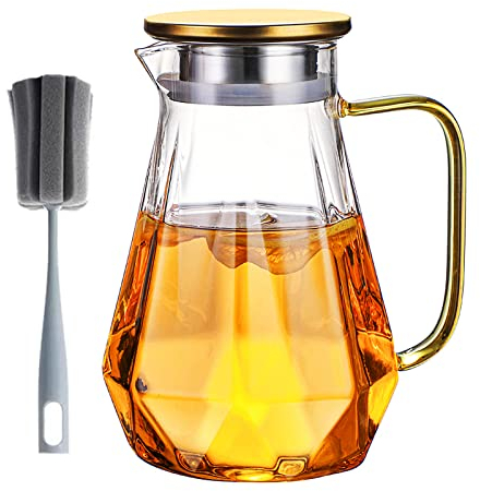 Karaffe 2,0 Liter 68 Unzen Glaskaraffe mit Deckel & 1 Basic Flaschenbürste Wasserkaraffe mit großem Fassungsvermögen,die eingefroren und erhitzt werden kann, hochwertiger Wasserkrug für Kaffee, Tee