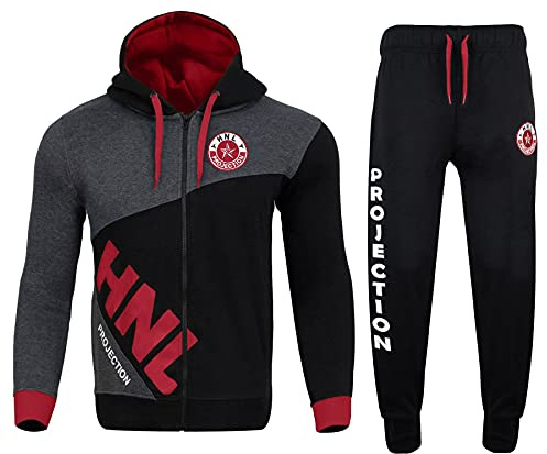 A2Z Mens Full Tracksuit Zipped Hoodie and Jogging Bottoms Set Fleece Lined Sportswear Casual Gym Loungewear with Hood and Elastic Waist Projection Style | Fleece Lined Hoodie and Joggers Set for Gym, Sports and Lounging