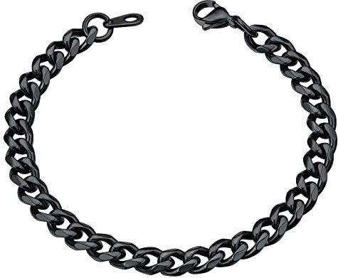 ChainsHouse schwarz Armband 6mm Panzer Armskette 16cm lang Armskette mit Geschenkebox für Damen und Herren