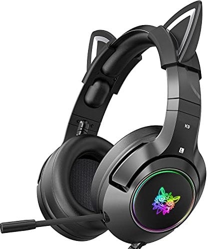 SIMGAL Gaming Headset with Removable Cat Ears, Compatible with PC PS4 PS5 Xbox One(Adapter Not Included) Mobile Phones, with Surround Sound, RGB Backlight & Noise Canceling Retractable Microphone