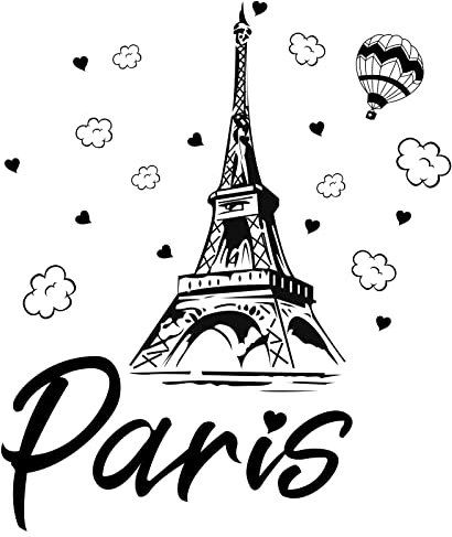 INFUNLY Große Eiffelturm-Wandaufkleber, Weihnachtsdekoration, schwarz, Paris, romantisch, französischer großer Turm, Wandaufkleber, Luftballon, Wolken für Schlafzimmer, Wohnzimmer, Küche, Fenster