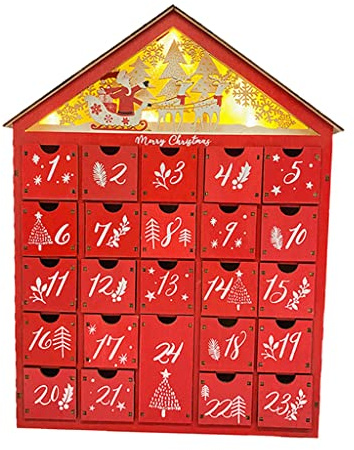 F Fityle Traditional Christmas Red Wooden Advent Calendar with Drawers 24 Day