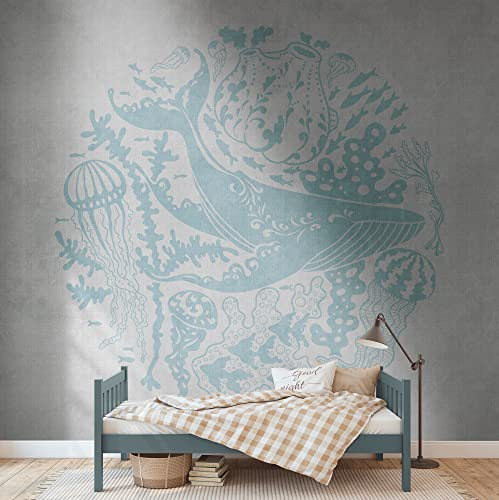 Livingwalls Fototapete Unterwasserwelt Kindertapete Fische Blau Grau 383061 The Wall 3,71 m x 2,80 m Kinderzimmer Babyzimmer
