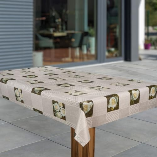 Wachstuch-Tischdecke Wachstischdecke Tischwäsche Abwaschbar Wachstuchdecke G11, Muster:Rose weiß beige, Größe:118x280