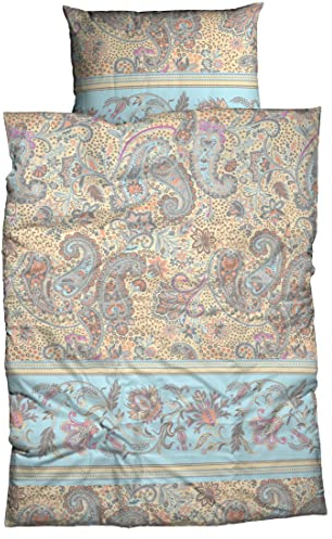 CASATEX Satin Bettwäsche BLISSA Reine Baumwolle europäische Produktion Bettwäsche-Set mit Paisleys Bordüren in sanften Pastellfarben 155 cm x 220 cm Pastell