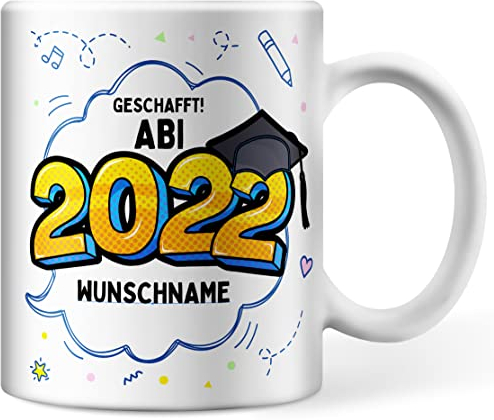 Kaffee-Tasse Geschafft Abi 2022 Wunschname, Tasse personalisiert mit Namen, Abi 2022 persönliche Geschenke Kaffee-Tasse, Abschluss