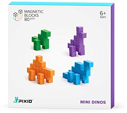 Bizak Pixio Mini Dinos, erstellen Sie Ihren Jurassic Park mit 80 Magnetwürfel, kombinieren Sie Ihre Farben nach Ihren Wünschen, einfach und schnell, empfohlen für Kinder ab 6 Jahren (64244010)