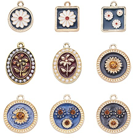 PandaHall - Ciondoli a forma di fiore in lega smaltata, ciondoli per bigiotteria fai da te, collane, bracciali e orecchini, Metallo