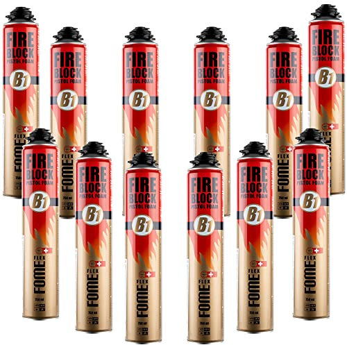 B1 Montageschaum 750ml, Brandschutzschaum schwer entflammbar, feuchtigkeitshärtend, PU Pistolenschaum, Montageschaum, Bauschaum, Füllschaum, Dämmschaum (12x Brandschutzschaum)