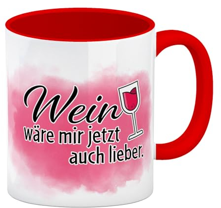 Wein wäre mir jetzt auch lieber Kaffeebecher Rot Dieser Kaffeebecher eignet sich nicht nur für Tee und Kaffee. Du könntest auch heimlich einen Schluck deines Lieblingsweines