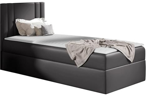 Mirjan24 Boxspringbett mit Bettkasten Harlon Mini, Bettgestell mit Polsterkopfteil, Bonell-Matratze, Topper, Polsterbett, Bett für Schlafzimmer (Soft 020, 90 x 200 cm, Seite: Links)