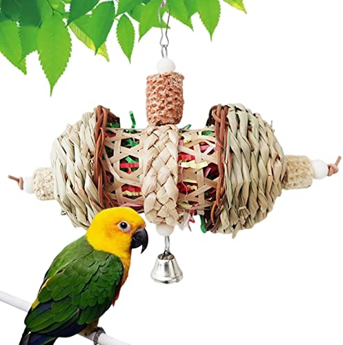 Fowybe Vogelspielzeug für Papageien - Interactive Straw Bamboo Foraging Tube Corn Cob Gras Bite Toys - Vogelbeißendes Mahlmaul-Puzzle-Spielzeug zum Aufhängen, Spielzeug für Nymphensittiche