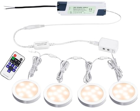 AIBOO Dimmbare LED Beleuchtung 12V mit RF Wireless Fernbedienung für Küche Atmosphäre Beleuchtung (4 Lichter, Warmweiß)