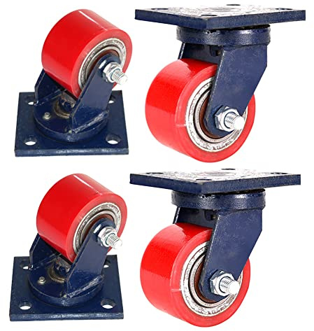 2000kg Schwerlast-Rollen Industrie-Rollen 3 Zoll (80mm) PU Leise Eisenkerne Schwenkbare Rollen für Möbel Gerüst Werkbänke Schwere Ausrüstung 4 Stück
