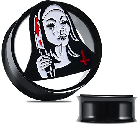 TBOSEN 1 Par Dedo medio Monja Rosas Style Acero Inoxidable Horn Tunnel Plug Expandedor Perforado Regalo de Moda