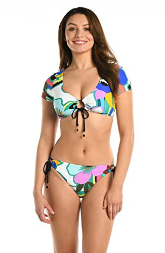 La Blanca Women's Standard Cap Sleeve Bikini Swimsuit Top, Multi//Sun Catcher, 4