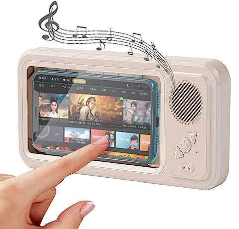 Support De TéLéPhone De Douche éTanche, Support De TéLéPhone Mural pour Salle De Bain Miroir Baignoire Cuisine, Jusqu'à 7 Pouces, Support De TéLéPhone De Douche avec Haut-Parleur Bluetooth sans Fil (