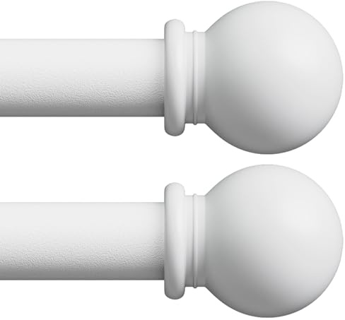 2 Stück gardinenstange weiß 71-155 cm, wandmontage gardinenstangen set mit Halterungen, Dekorativ 16mm weiss matt gardinenstange 1.5m lang
