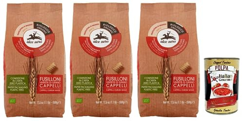 Italian Gourmet Pasta Fusilloni bio Nudeln Cappelli-Hartweizen 3 x 500g | Da agricoltura biologica, aus italienischem Getreide, formstabil für Saucen, Gesamtnettogewicht 1,5 kg + Kostenlos Polpa 400g