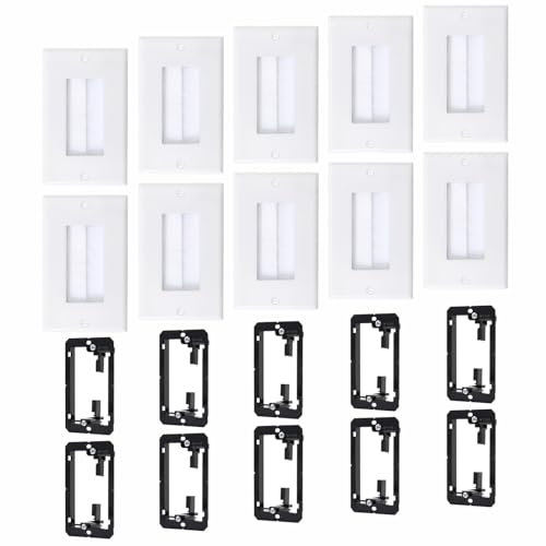 10-Pack Brush Wall Plate with Low Voltage Mounting Bracket, Cable Pass Through Insert for Wires, Single Gang cable Low Voltage wall plate Cover, for HDTV, HDMI, Network, Home Theater Systems