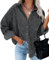 QIXING Hemdjacke Damen Herbst Winter Oversized Button Down Corduroy Dünne Jacket Cordjacke Damen Cord Hemd V-Ausschnitt Langarm Bluse mit Tasche Casual Jacke Musselin Bluse Damen (Grau, XL)