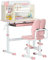 HOMCOM Kids Desk and Chair Set, Height Adjustable Kids Study Table and Chair Set with Storage Shelves, Washable Cover, Anti-Slip Mat, for Ages 3-12 Years - Pink