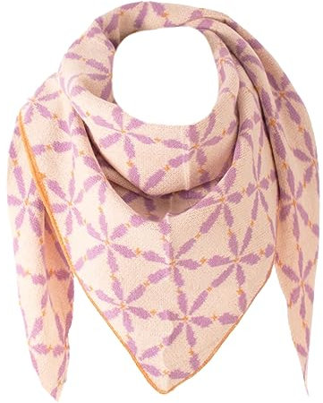 stylx Damen Schal XXL Dreieck mit Blumenmuster 3-Eck Schneeflocke Warm Weich Strickschal Karo Winterschal Herbstschal Wolleschal Frauen Deckenschal Halstuch Scarf Poncho Cape (lila)