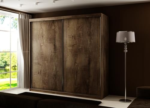 KIER FURNITURE Schiebegarderobe - Schrank Schlafzimmer – Schlafzimmerschrank – Wardrobe Bedroom – Kleiderschränke – Kleiderschrank Esche Dunkel – 200x200x62cm