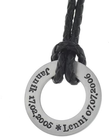 Personalisierte Lederkette geflochten mit Edelstahl-Donut – Individuelle Gravur mit Wunschnamen – Handgefertigte Halskette für Männer & Frauen – Besonderes Geschenk zum Jahrestag & Geburtstag