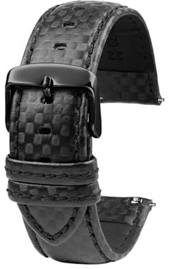18mm 20mm 21mm 22mm 23mm 24mm Männer Frauen Nähte Carbon Faser Uhrenarmband Lederband, Schwarzer schwarzer Stift, 18mm