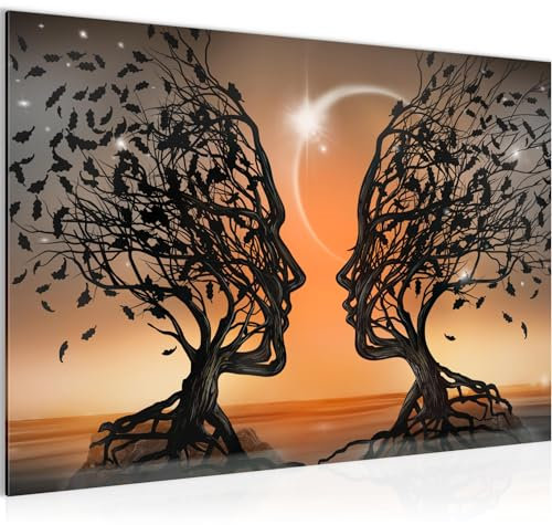 Runa Art Bild Liebespaar Modern Wandbilder Wohnzimmer Schlafzimmer 1 Teilig - Made in Germany - Abstrakt Baum Orange Flur 044815c
