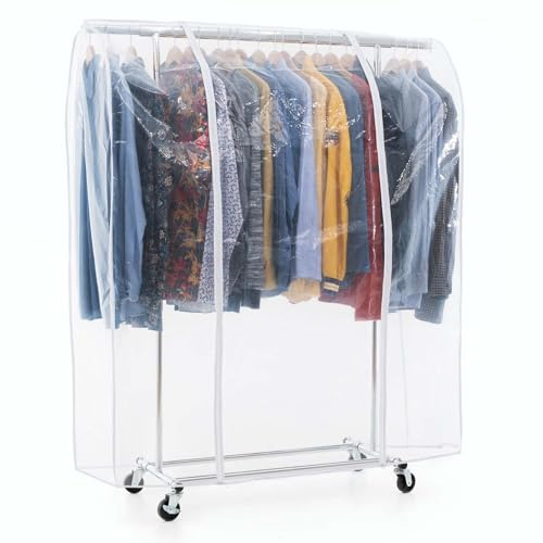 Tatkraft Danko & Anwalt, Set, Kleiderständer Stabil mit Schutzhülle, auf Rollen, bis 100 Kg, ausziehbare 91-130x45x160cm, Klappbar, Verchromt Stahl