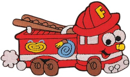Feuerwehr Auto Rot Aufnäher zum aufbügeln oder aufnähen Bügelbild Aufbügler für Kleidung gestickter Bügelflicken Applikation Leiterwagen Patch Größe 10,7 x 6,3 cm