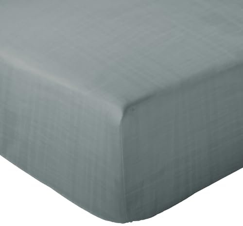 Spannbettlaken, 140 x 200 x 30 cm, Baumwoll-Musselin, Milos, Lichengrün