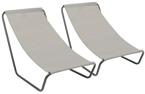 Harbour Housewares 2X Matt-Schwarz/Beige Klappbare Strandliege aus Oxford-Stoffs - Leicht Tragbar Draussen Garten Camping Sonne Bett Sonnenbank Schemel