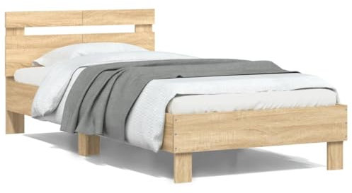 Rantry Bettgestell mit Kopfteil Holzbett Bettgestell Doppelbett Einzelbett Bettrahmen mit Lattenrost Modern Gästebett Jugendbett für Schlafzimmer 100x200 cm Holzwerkstoff Sonoma-Eiche