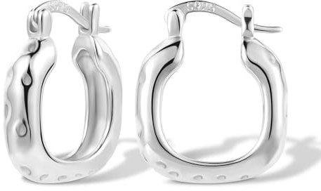 Eckig Ohrringe Silber 925, Damen Sterling Silber Creolen Eckig, Silber Ohrringe Hammer Kleine Knorpel Huggie Creolen Dick Klobige Eckig Quadrat Ohrringe Silber 925 Creolen für Damen Frauen