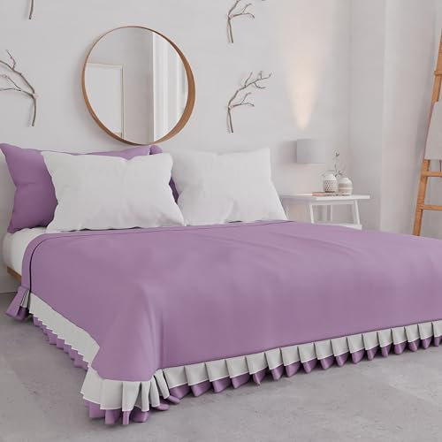 PETTI Artigiani Italiani - Copriletto Matrimoniale Estivo in Cotone, Copriletto con Doppio Volant, Coperta Leggera Matrimoniale, Lenzuola Copriletto con Balza, Lilla, 100% Made in Italy