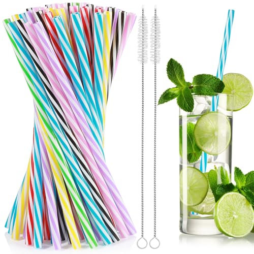 60 Piezas pajitas plástico, pajitas reutilizables, Viene con dos cepillos de paja, 23 cm de largo, pajitas comestibles perfecto para batidos, jugos, cócteles y más