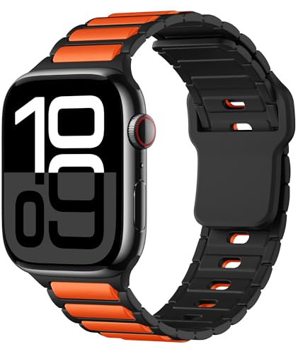 Compatible with Apple Watch Strap 49mm 46mm 45mm 41mm 40mm Dual-Colour Silicone Band, Soft Replacement Bands for iWatch Strap Series 10/9/8/7/6/5/4/Se/Ultra2 (Black&Orange,40/41/42mm)