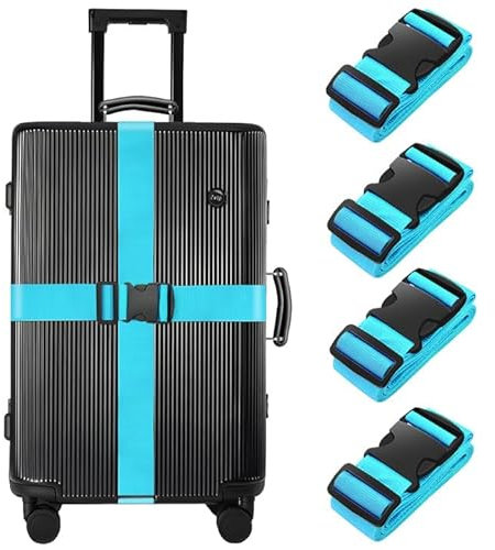 BILIONE 4 Stück Koffergurte für Reisekoffer kofferband Gurt Set, Strapazierfähiger kofferbänder, Verstellbare Gepäckgurte, Premium-Zubehör für Reisetaschen Verschluss (Blau)