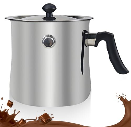 1.5L Milchtopf mit Deckel, Milchtopf Doppelwandig mit Bakelitgriff, Kochtopf mit Pfeife, Simmertopf Puddingtopf Wasserbad Schmelztopf aus Edelstahl für Gas Elektro Induktion
